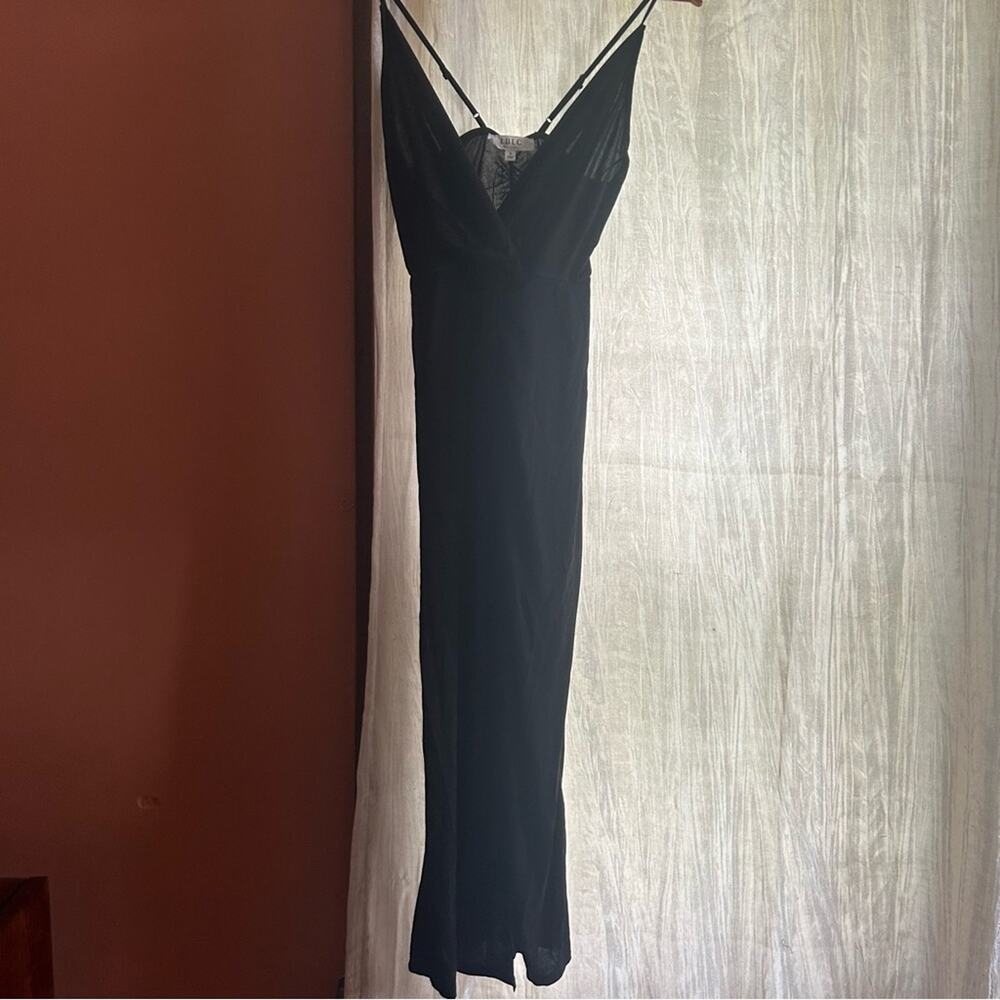 LBLC The Label Revolve Kelcie Midi Gathered Twist Front Dress Slit Black NWT S - Picture 2 of 8